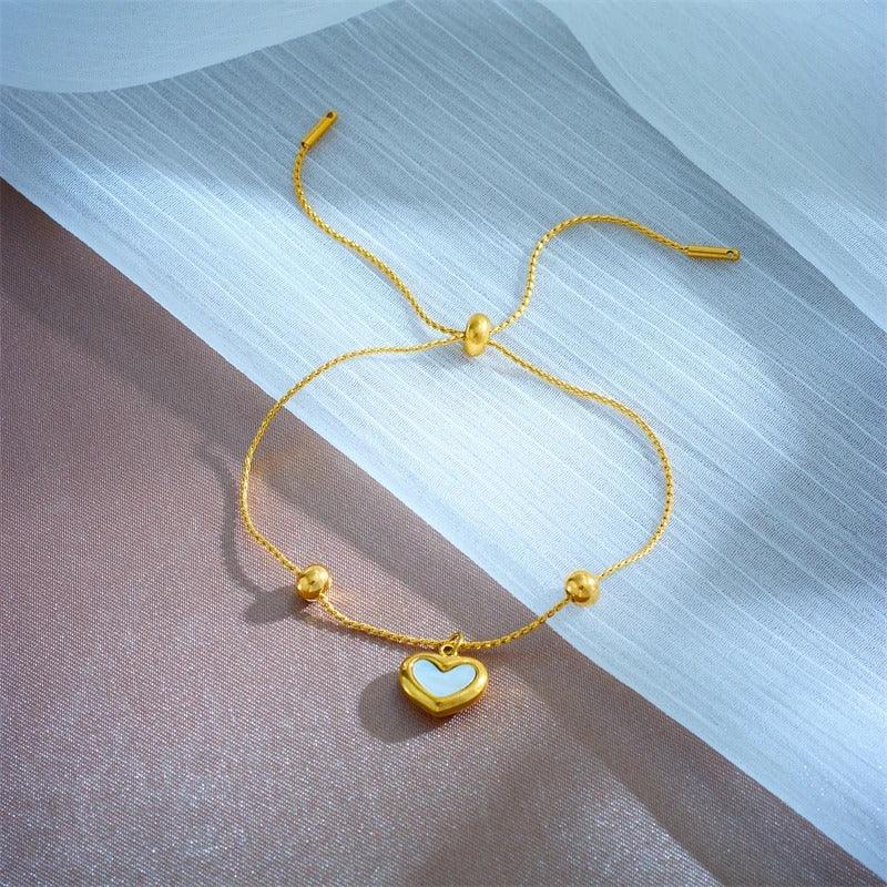 Bratara aurie, din otel inoxidabil, suflata cu aur 18k, cu inima, Elsebe C3 - Pursehuit.ro