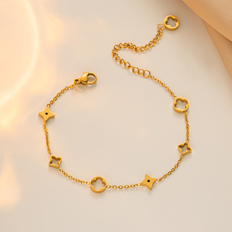 Bratara aurie, din otel inoxidabil, suflata cu aur 18k, cu piese diverse, Ivana C5