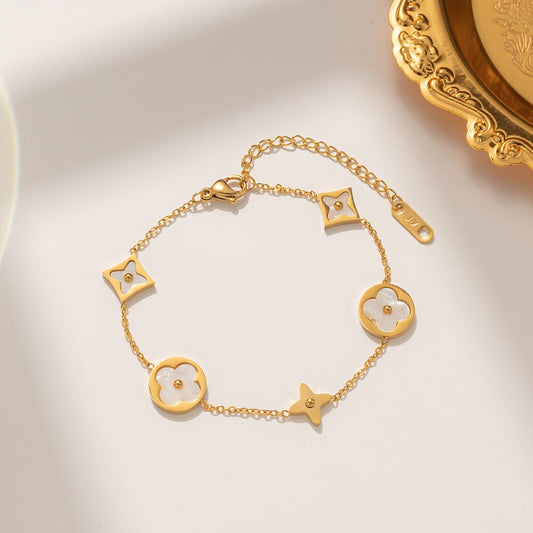 Bratara aurie, din otel inoxidabil, suflata cu aur 18k, cu piese diverse, Iveta C5