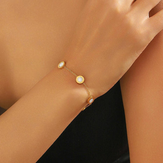 Bratara aurie, din otel inoxidabil, suflata cu aur 18k, cu piese rotunde, Ellenor C3 - Pursehuit.ro