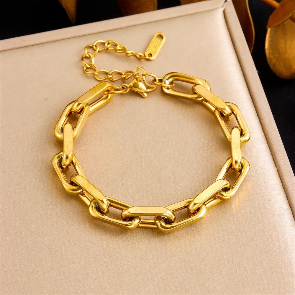 Bratara aurie, din otel inoxidabil, suflata cu aur 18k, cu zale, Emila C3 - Pursehuit.ro