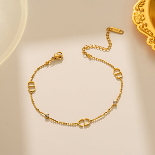 Bratara aurie, din otel inoxidabil, suflata cu aur 18k, delicata, cu pietricele din zirconiu, Jamie C5