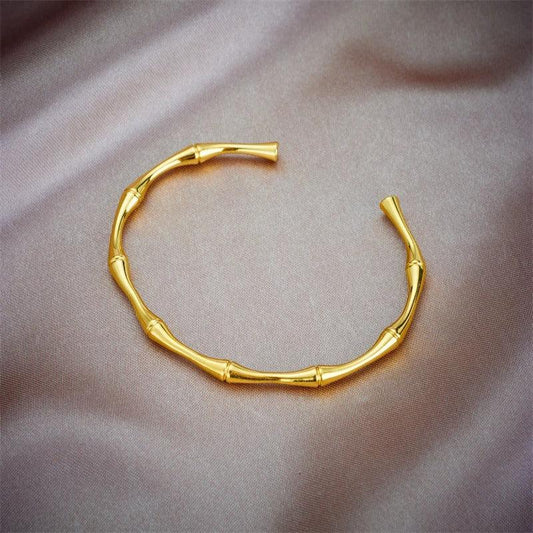 Bratara aurie, din otel inoxidabil, suflata cu aur 18k, forma de crenguta de bambus, Eloise C3 - Pursehuit.ro