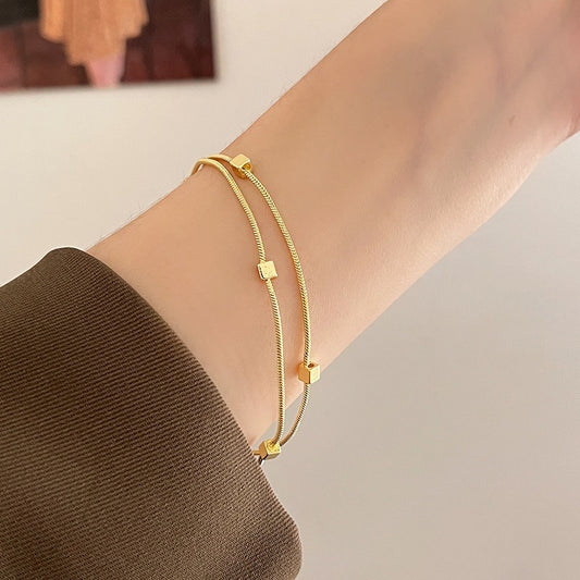 Bratara aurie, din otel inoxidabil, suflata cu aur 18k, in 2 straturi, cu piese cub, Jebel C6