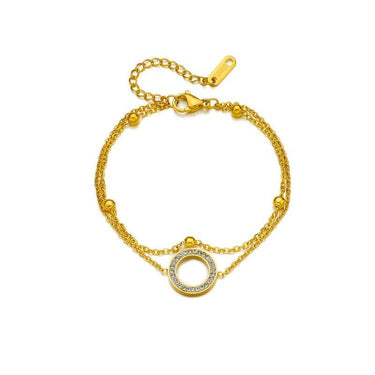 Bratara aurie, din otel inoxidabil, suflata cu aur 18k, in 2 straturi, cu pietre, Daisy C10 - Pursehuit.ro