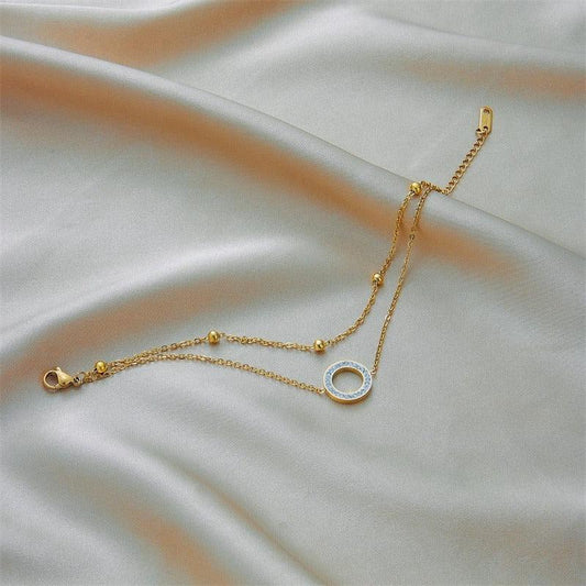 Bratara aurie, din otel inoxidabil, suflata cu aur 18k, in 2 straturi, cu pietre, Daisy C10 - Pursehuit.ro