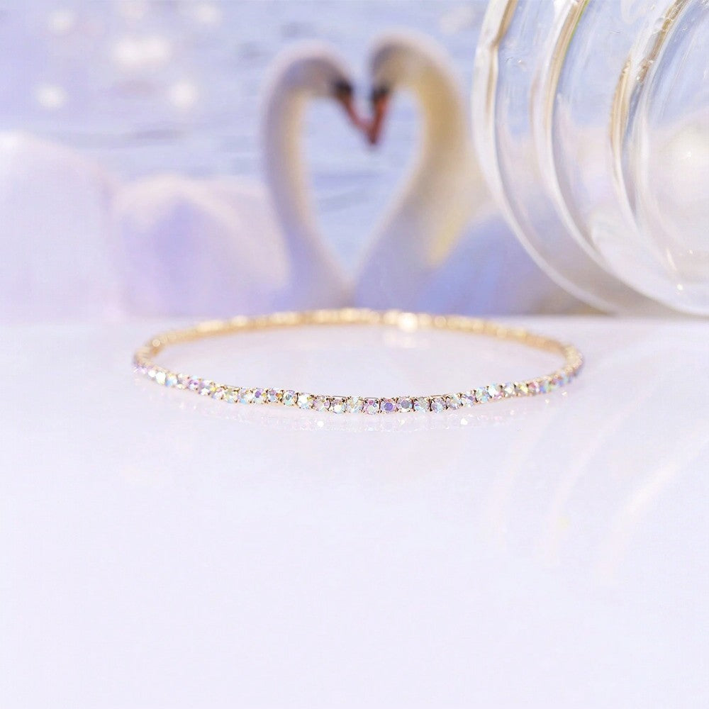 Bratara tennis, argintie, pe elastic, cu pietre, Debra C15