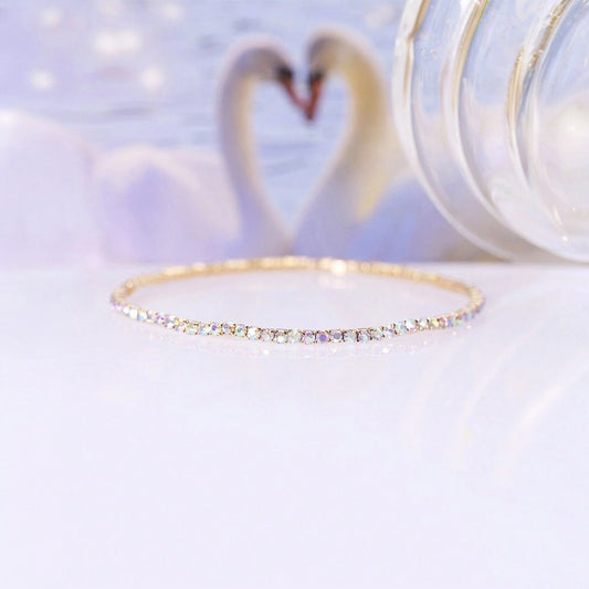 Bratara tennis, argintie, pe elastic, cu pietre, Debra C15