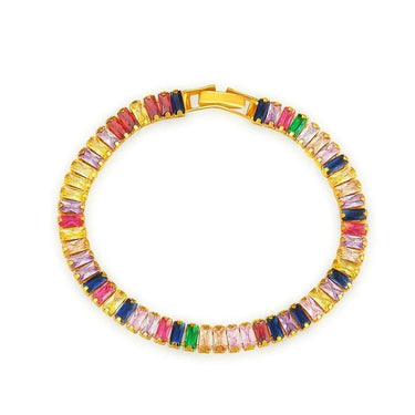 Bratara tennis, aurie, cu pietre multicolore din zirconiu, Hosias C1 - Pursehuit.ro