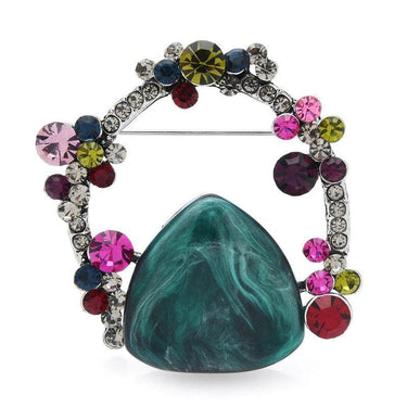 Brosa argintie, forma abstracta, cu pietre si flori, Bendine C2 OUT - Pursehuit.ro