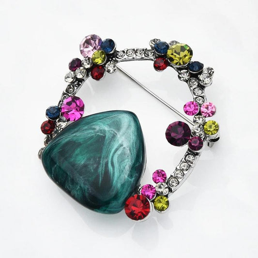 Brosa argintie, forma abstracta, cu pietre si flori, Bendine C2 OUT - Pursehuit.ro