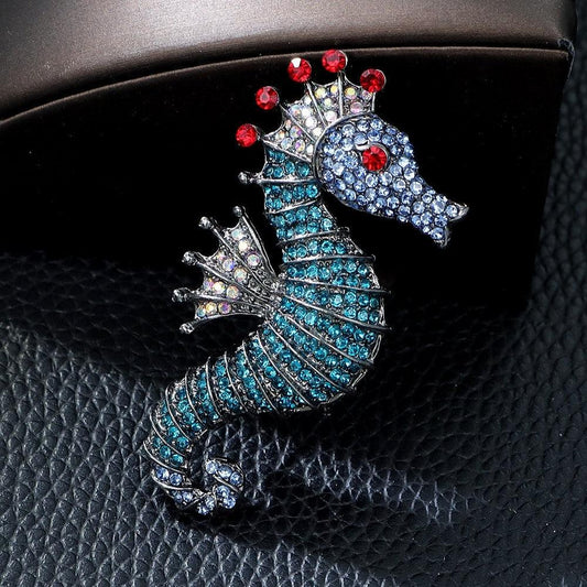 Brosa argintie, forma de calut de mare, cu pietre, Andrew C2 - Pursehuit.ro