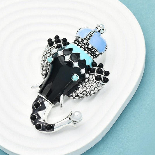 Brosa argintie, forma de cap de elefant, cu pietre, Saria C2 - Pursehuit.ro