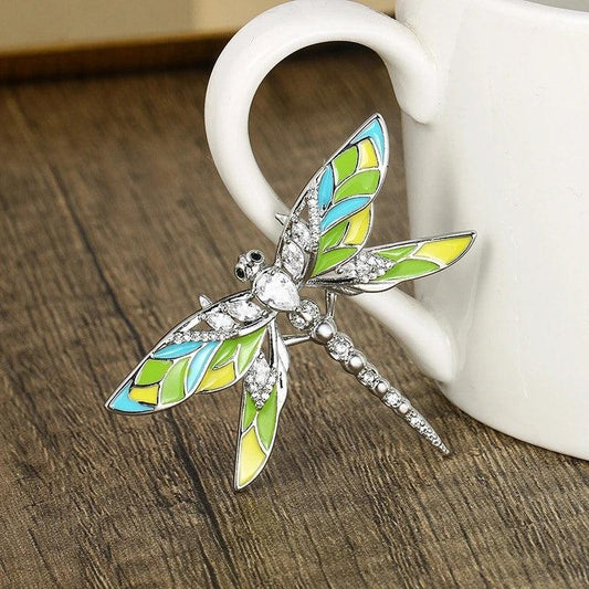 Brosa argintie, forma de libelula, cu pietre din zirconiu, Reinvald C1 - Pursehuit.ro