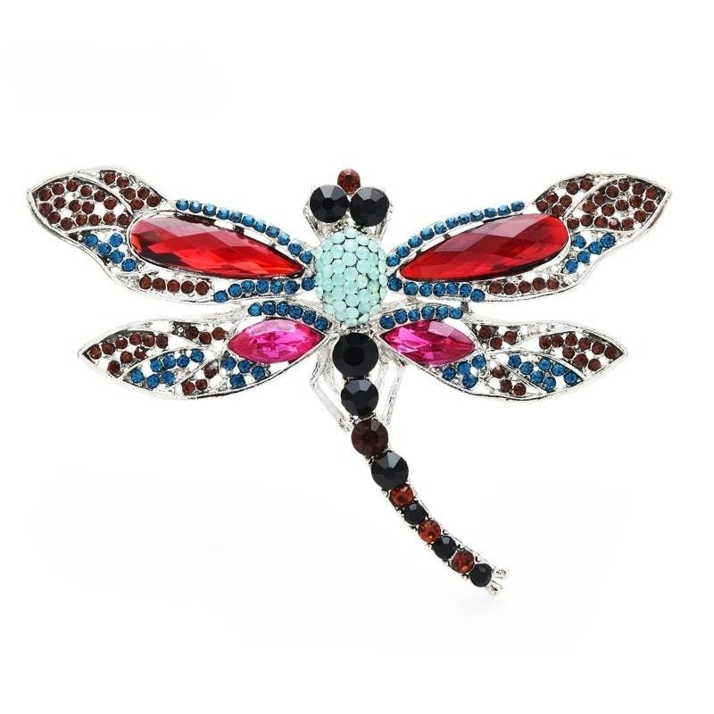 Brosa argintie, forma de libelula, cu pietre multicolore, Robertha C3 - Pursehuit.ro