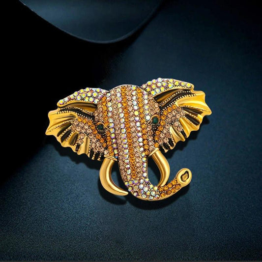 Brosa aurie, forma de cap de elefant, cu pietre, Lilou C1 - Pursehuit.ro