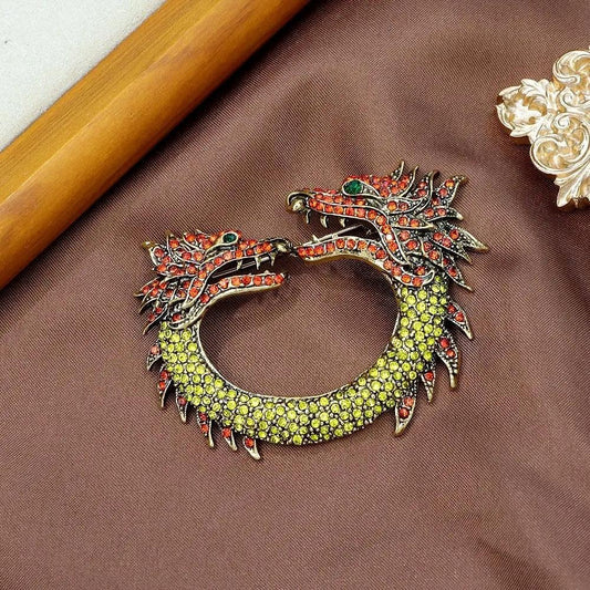 Brosa aurie, forma de dragon, cu pietre, Marvel C1 - Pursehuit.ro