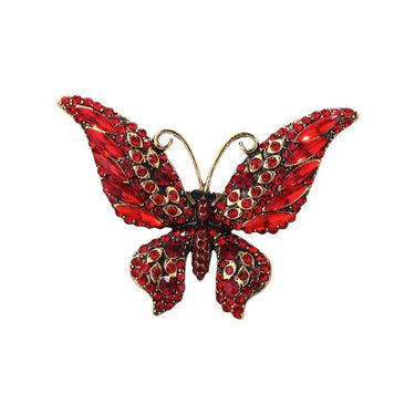 Brosa aurie, forma de fluture, cu pietre rosii, Moon C1 - Pursehuit.ro