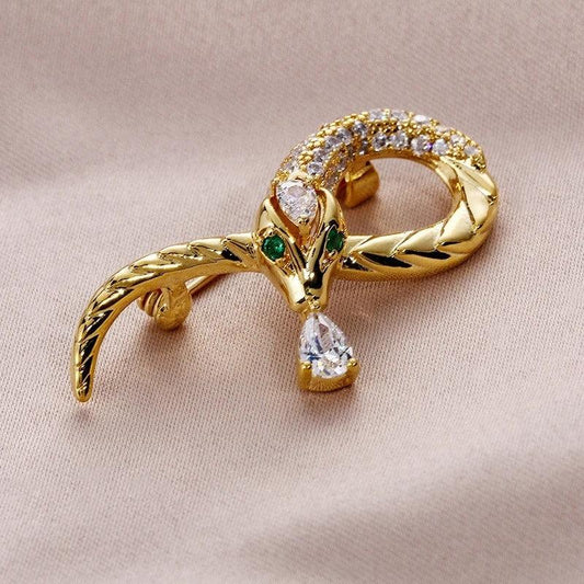 Brosa aurie, forma de sarpe, cu pietre din zirconiu, Oda C2 - Pursehuit.ro