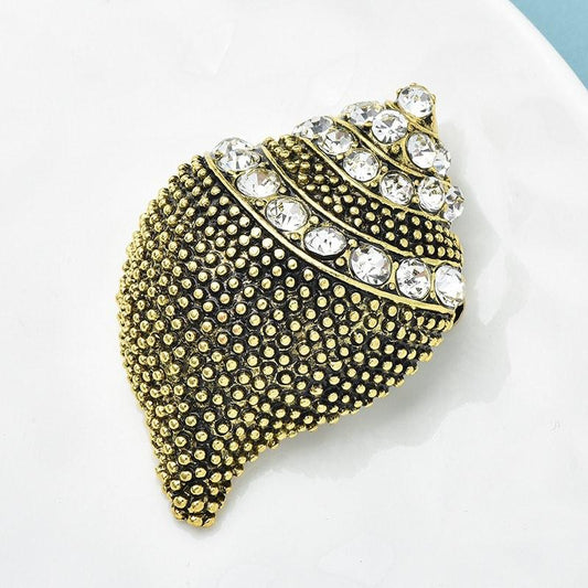 Brosa aurie, forma de scoica, cu pietre, Iva C3 OUT - Pursehuit.ro