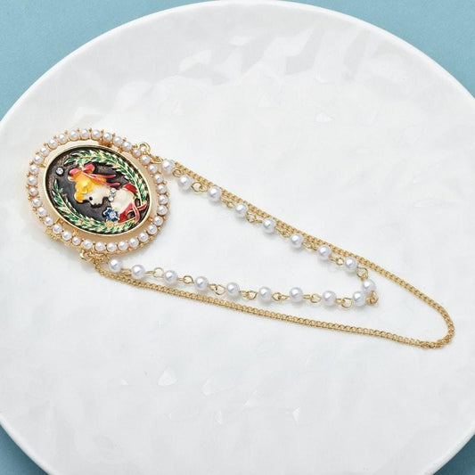 Brosa aurie, vintage, cu lanturi si perle, Sarina C2 - Pursehuit.ro