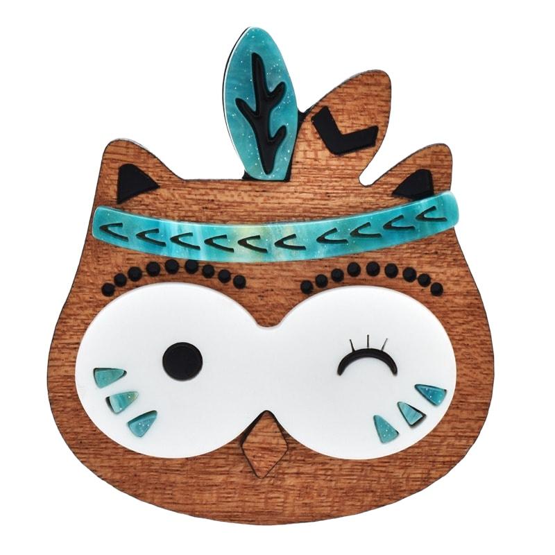 Brosa maro, forma de bufnita, Sarika C1 - Pursehuit.ro