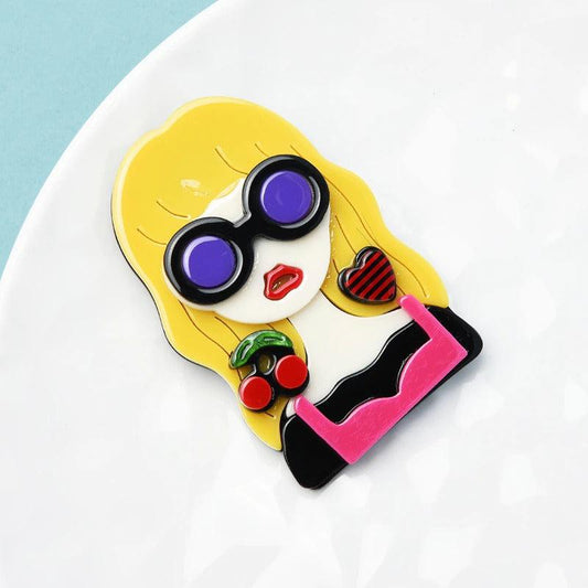 Brosa multicolora, forma de fata cu ochelari, Lida C1 OUT - Pursehuit.ro