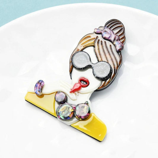 Brosa multicolora, forma de fata cu ochelari, Lilian C1 - Pursehuit.ro