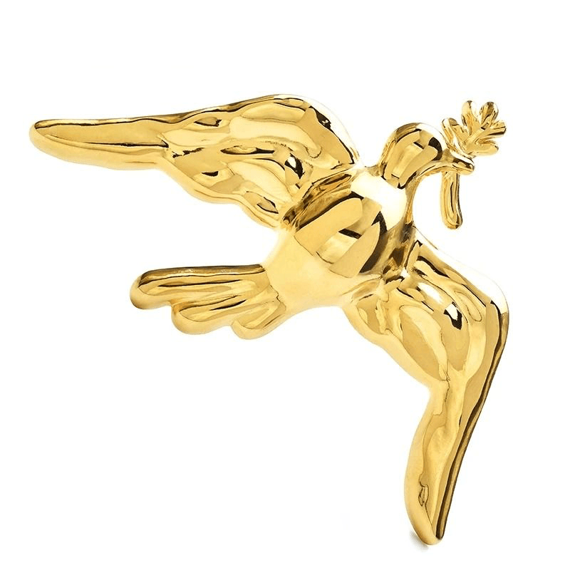 Brosa aurie, din otel inoxidabil, forma de porumbelul pacii, suflat cu aur 18k, Wiger C1 - Pursehuit.ro