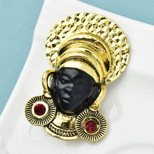 Brosa aurie, forma de silueta africana, cu pietre, Weland C1 - Pursehuit.ro