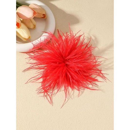 Brosa tip floare din pene, rosie, Agnes C22 - Pursehuit.ro