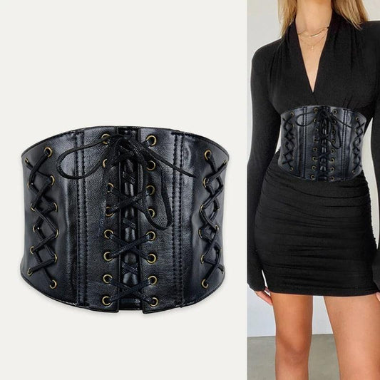 Centura corset, neagra, din piele ecologica, elastica, Stinna C1 - Pursehuit.ro