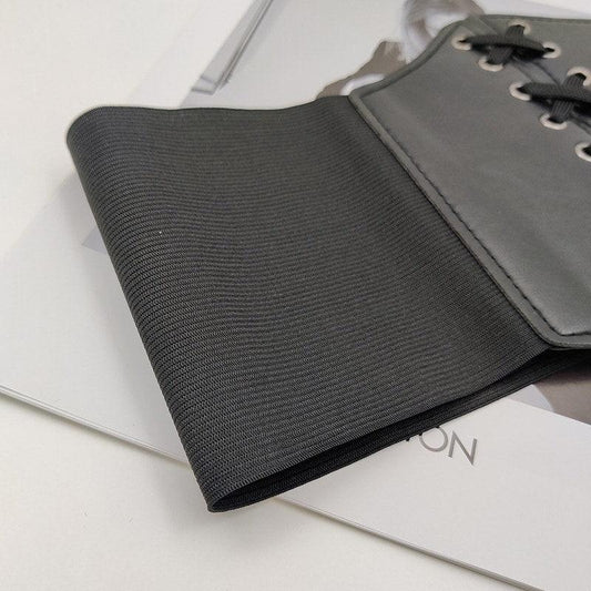 Centura de talie, neagra, tip corset, elastica, din piele ecologica, Alfons C1 - Pursehuit.ro