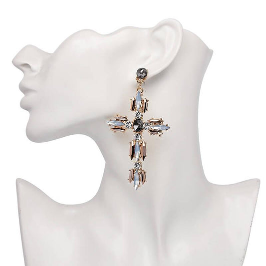 Cercei aurii, forma de cruce, cu pietre, Alicja C12 - Pursehuit.ro