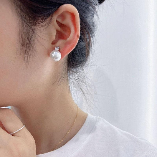 Cercei argintii, cu clips, perla si piatra din zirconiu, Elain C1 - Pursehuit.ro