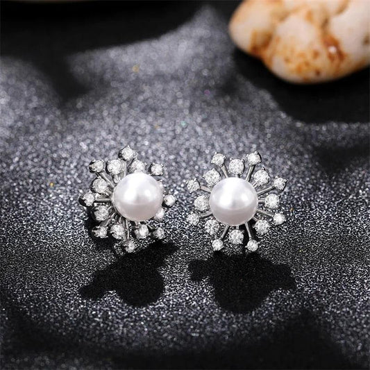 Cercei argintii, cu perle si pietre din zirconiu, Neila C13 - Pursehuit.ro