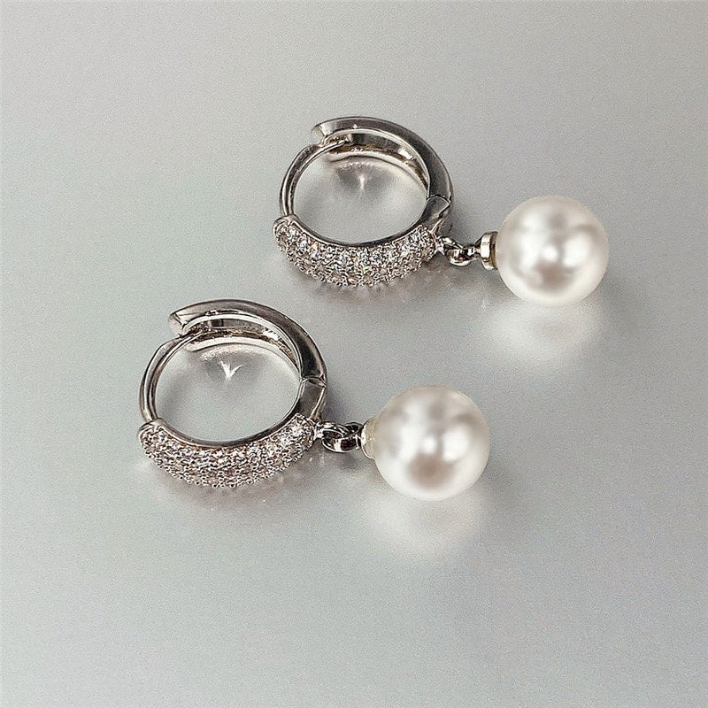 Cercei argintii, cu perle si pietre din zirconiu, Noemi C13