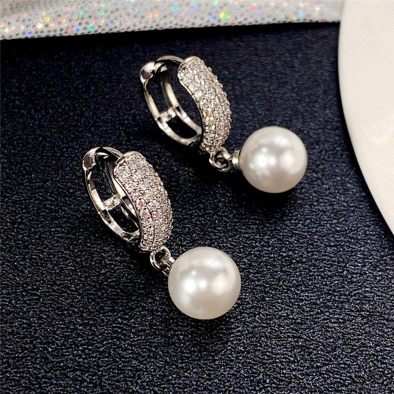Cercei argintii, cu perle si pietre din zirconiu, Noemi C13