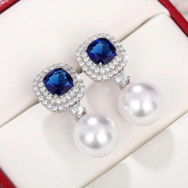 Cercei argintii, cu pietre din zirconiu si perle, Maidis C19 - Pursehuit.ro