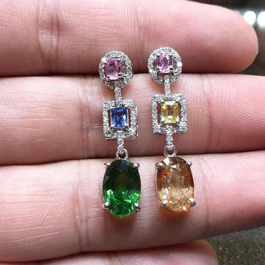 Cercei argintii, cu pietre multicolore din zirconiu, Steinn C5 - Pursehuit.ro