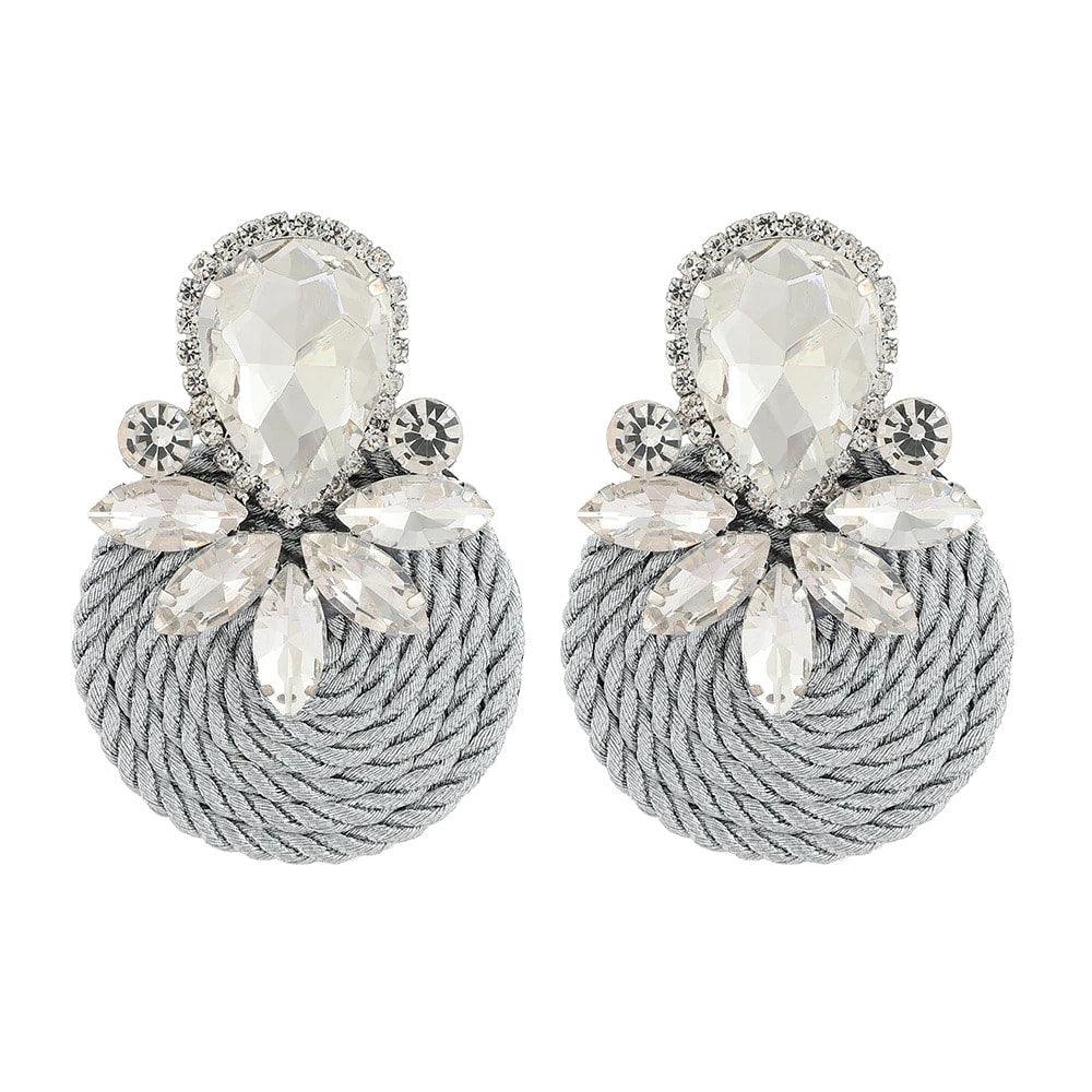 Cercei argintii, cu pietre si sfoara gri, Esben C9 - Pursehuit.ro