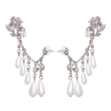 Cercei argintii, ear cuff, cu pietre si perle, Andine C11 - Pursehuit.ro
