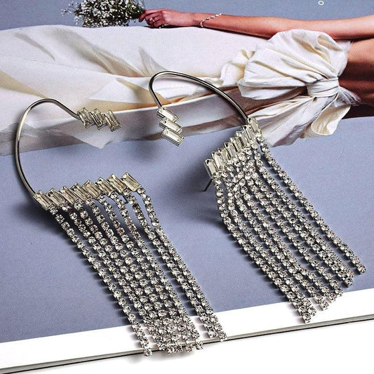 Cercei argintii, ear cuff, lungi, cu pietre, Verona C2 - Pursehuit.ro