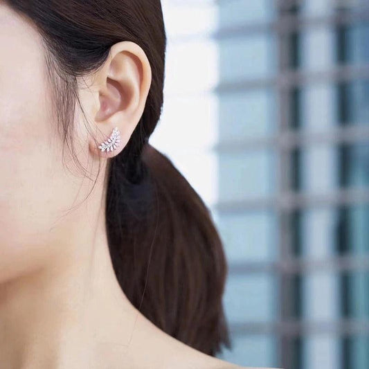 Cercei argintii, forma de frunzulite, cu pietre din zirconiu, Sys C14 - Pursehuit.ro