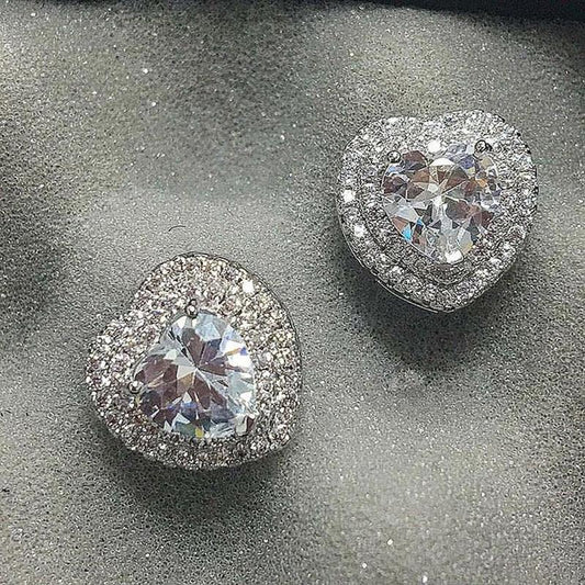 Cercei argintii, forma de inima, cu pietre din zirconiu, Elda C3 - Pursehuit.ro