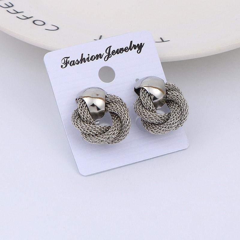 Cercei argintii, forma de nod, cu clips, Sandina C4 - Pursehuit.ro