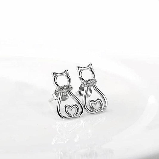 Cercei argintii, forma de pisica, cu pietre din zirconiu, Aida C13 - Pursehuit.ro