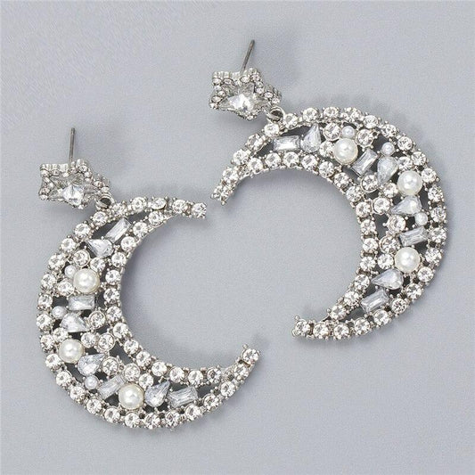 Cercei argintii, forma de semiluna, cu pietre, Annemai C10 - Pursehuit.ro