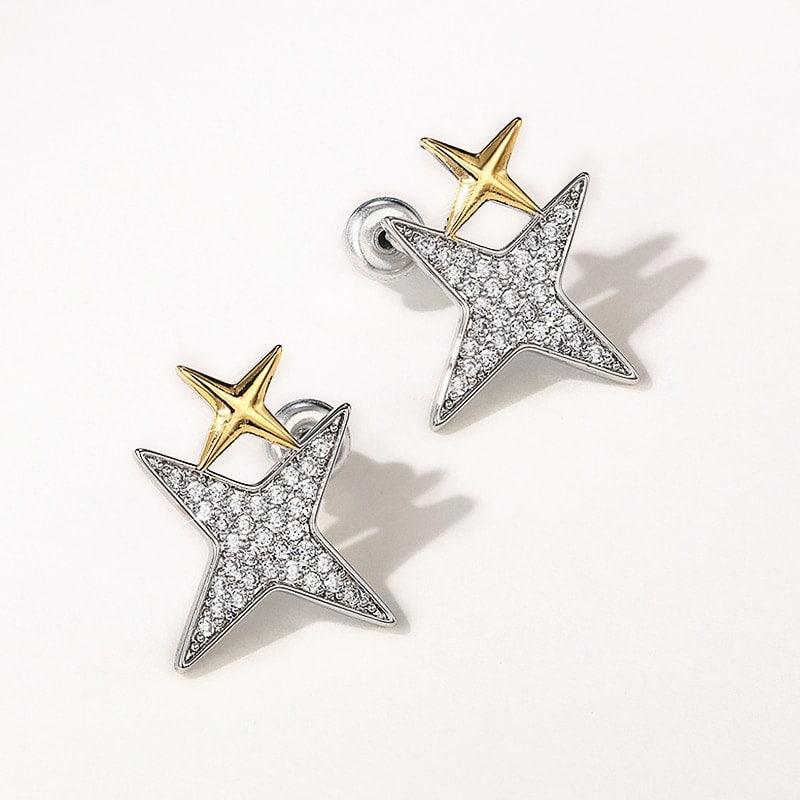 Cercei argintii, forma de stea, cu pietre din zirconiu, Netty C13 - Pursehuit.ro