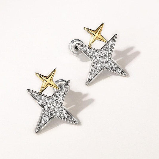 Cercei argintii, forma de stea, cu pietre din zirconiu, Netty C13 - Pursehuit.ro